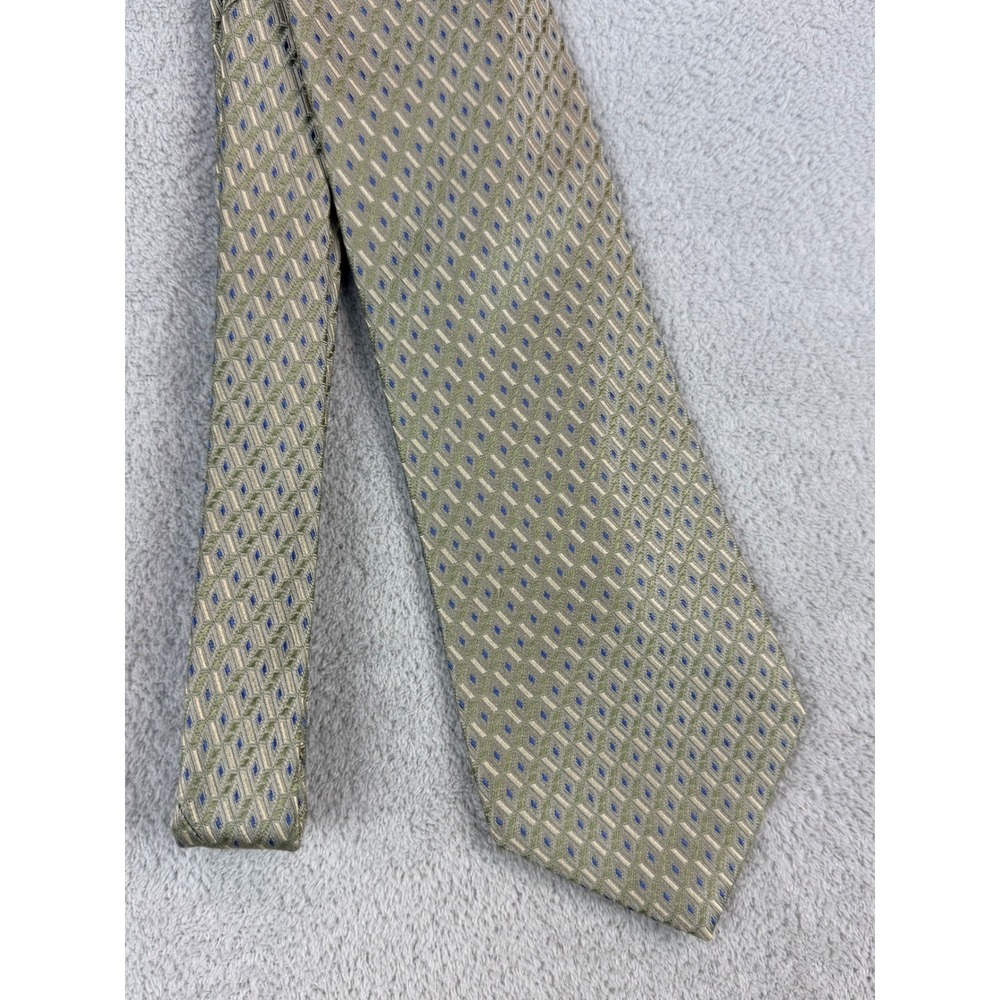 Joseph & Feiss Mens‎ Silk Tie Geometric Pattern Olive Blue Formal Necktie